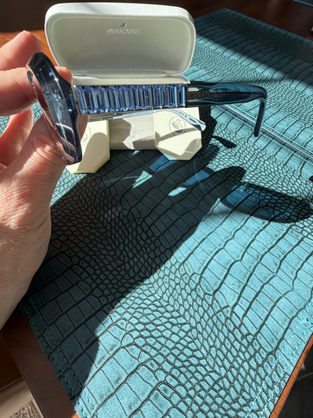 Stunning Swarovski Smoke-Blue Rectangular Sunglasses with baguette crystals 💎💎💎 - Picture 9 of 16
